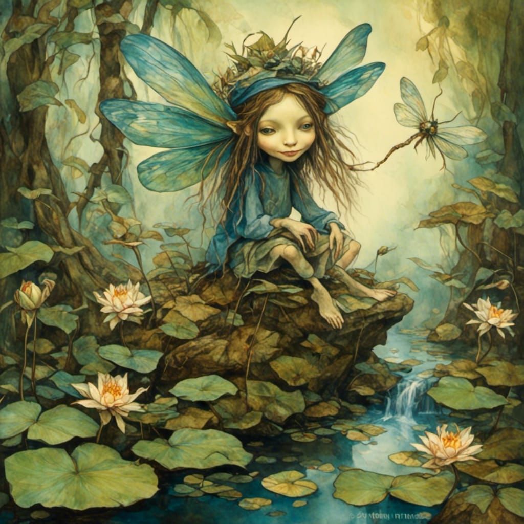 <lora:The Faerist:1.0> <lora:Lily Pad:1.0> dragonfly fairy fae