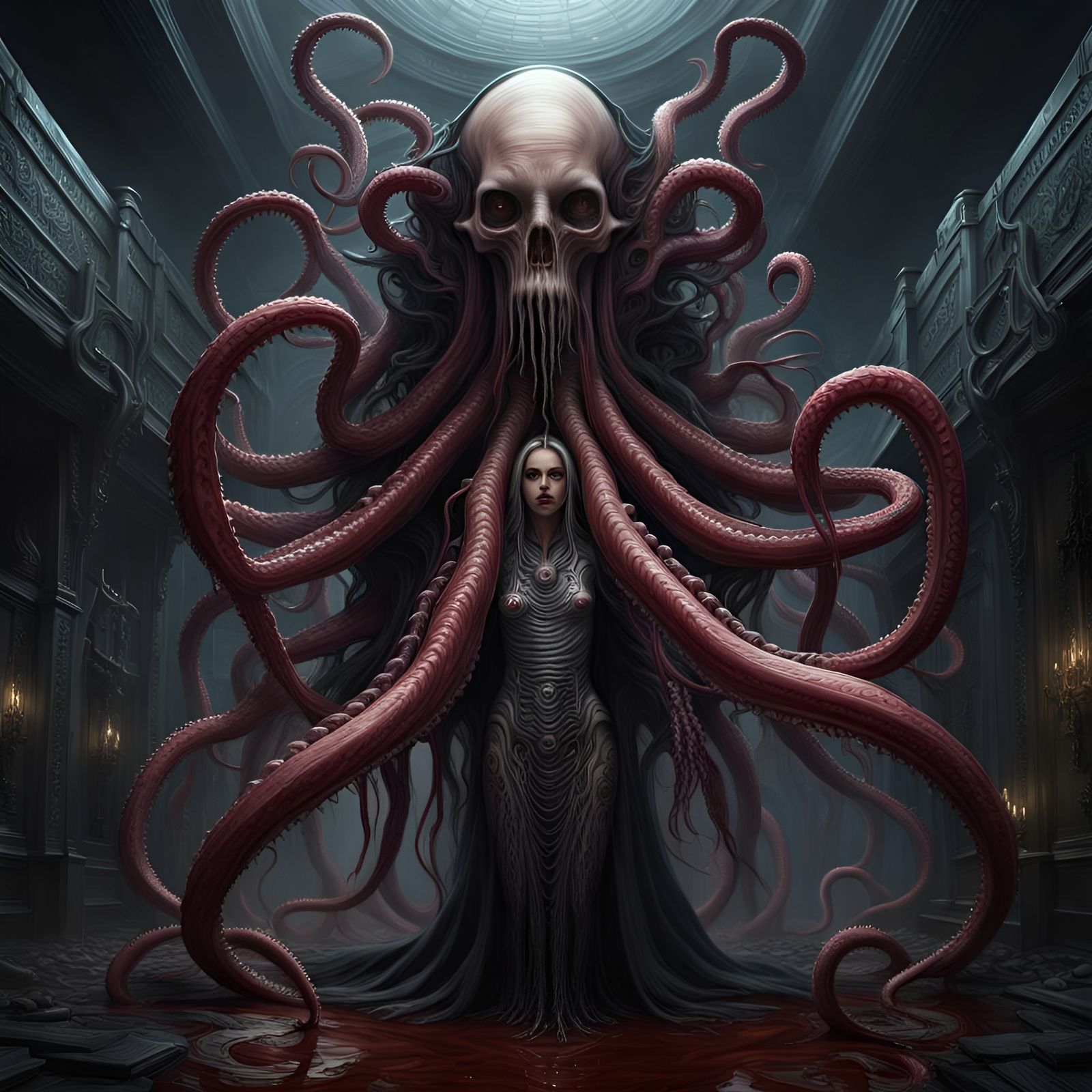 Blood Tentacle Concubine: Dark Fantasy Art