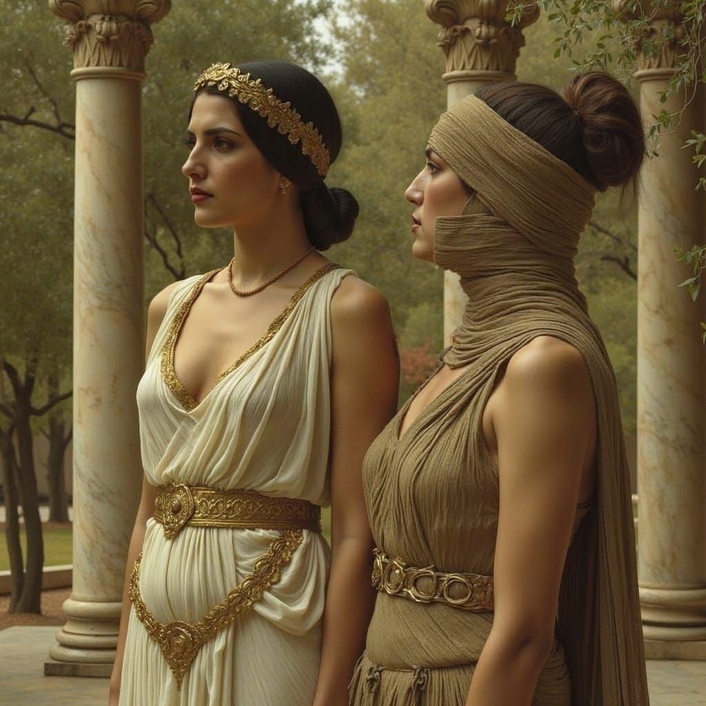 Mummy Whispering to Classical Greek Woman