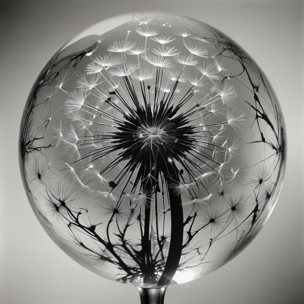 Photogram of Dandelion in Glass Sphere with Solarization