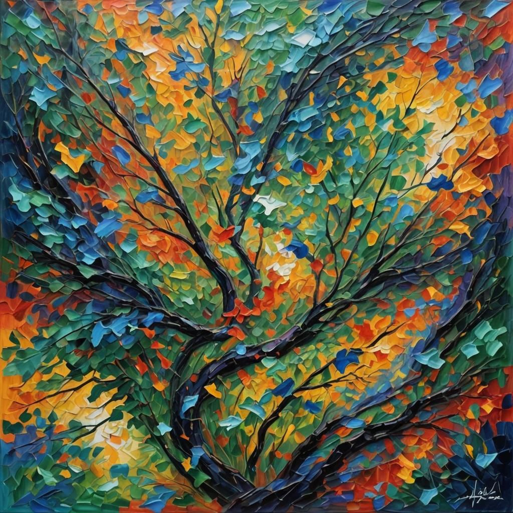 Colorful Time in Expressionist Impasto Oil Painting