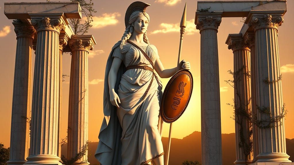 Elegant Ancient Greek Female Warrior Statue in Hyperrealisti...