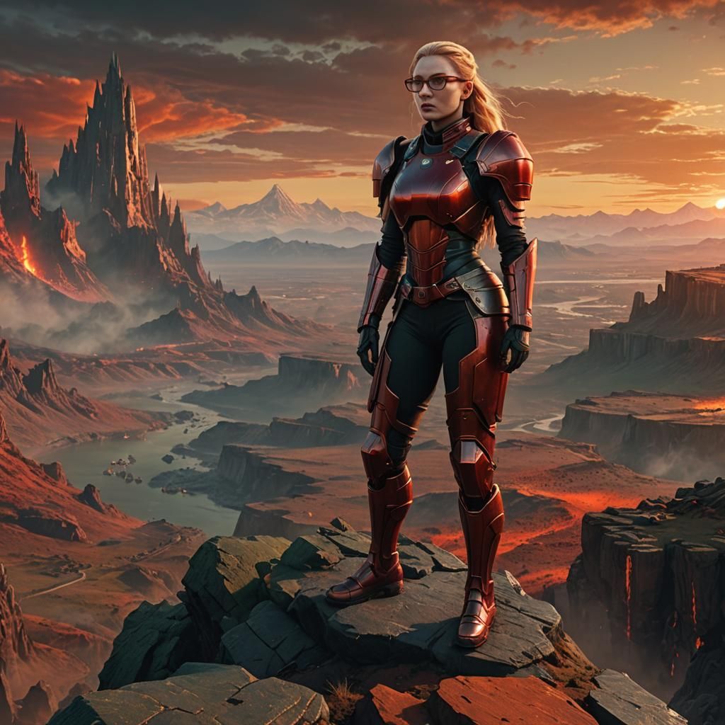 Fantasy Red Army Commander in Mordor Landscape