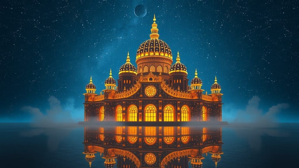 Celestial Star Structure in Surreal Landscape