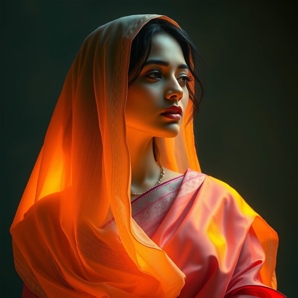 Woman in Saree with Gentle Glow: Art Nouveau Style