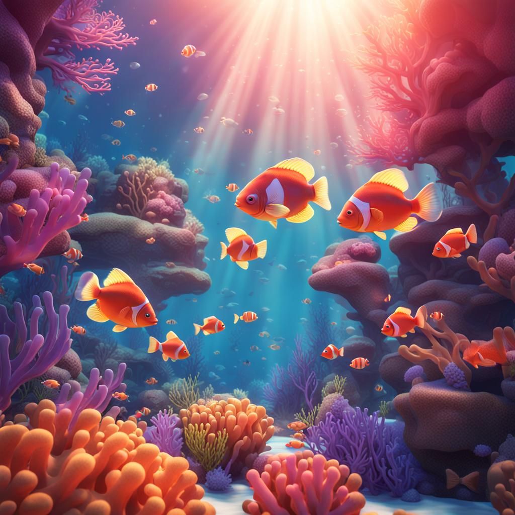 Colorful Underwater Coral Reef Scene in 3D