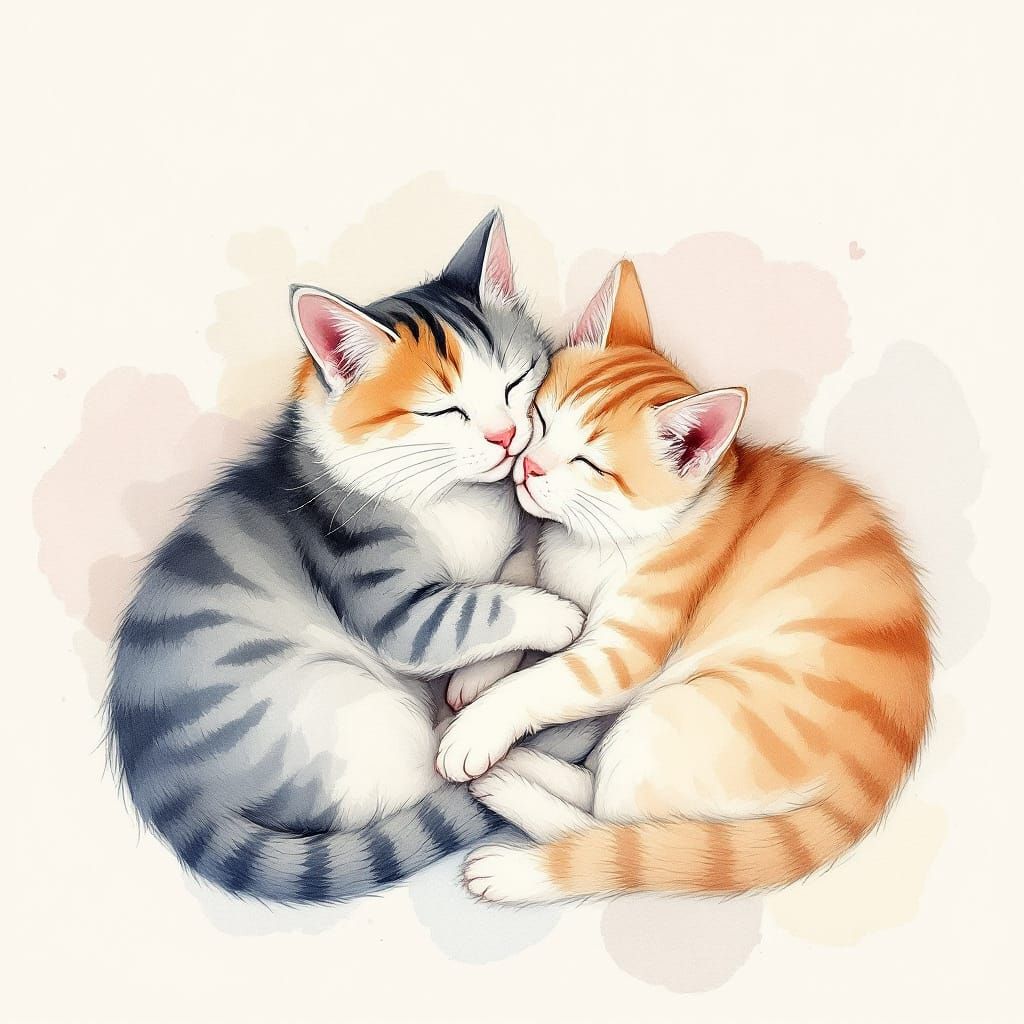 Adorable Sleeping Pets in Watercolor Pastel