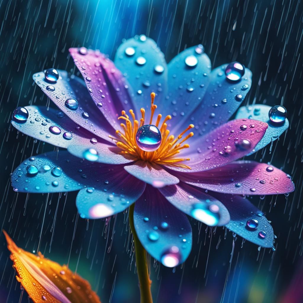 Magical Raindrops: Flowers in a Cosmic Dream