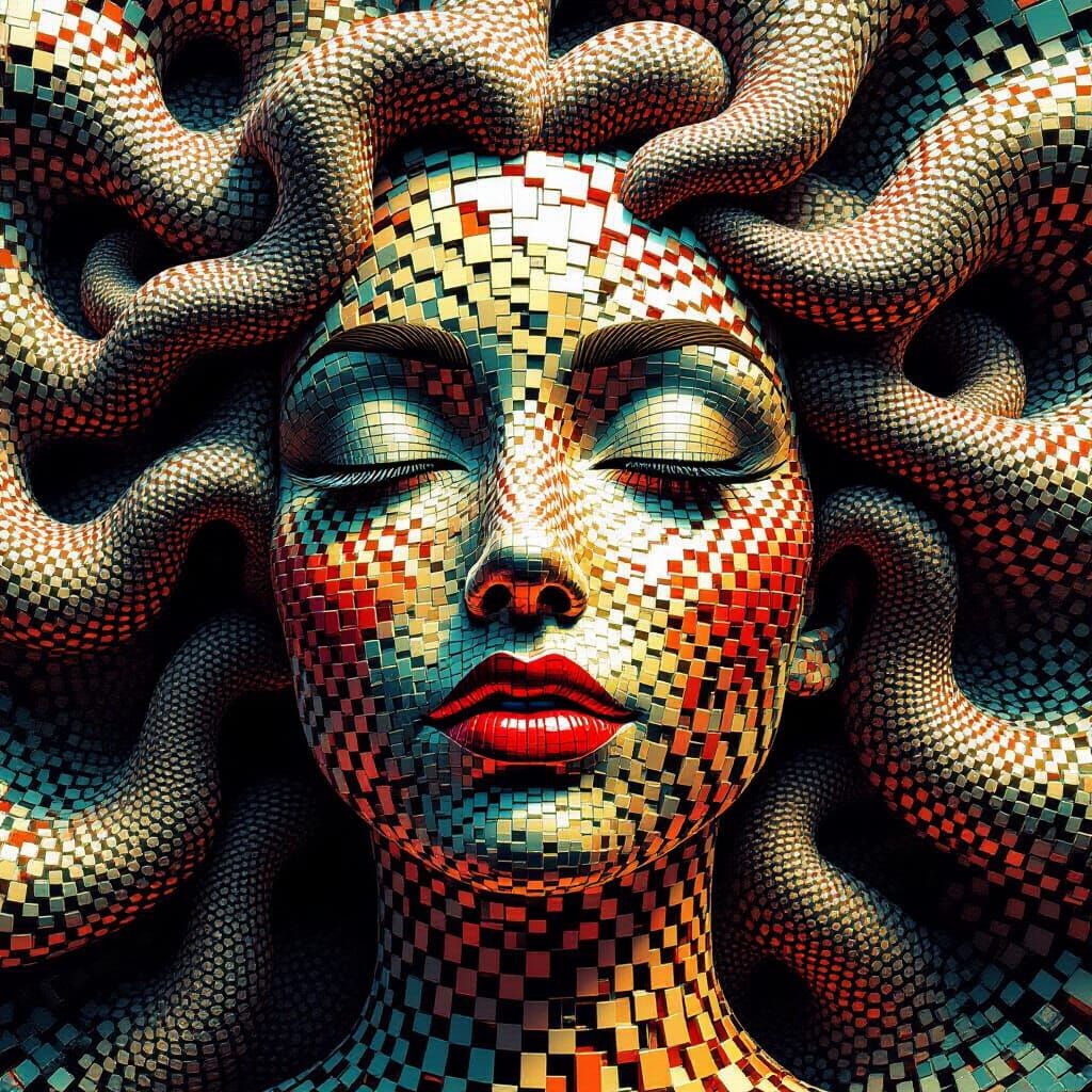 Hypnotic Tessellations: Woman's Face in Optical Illusion