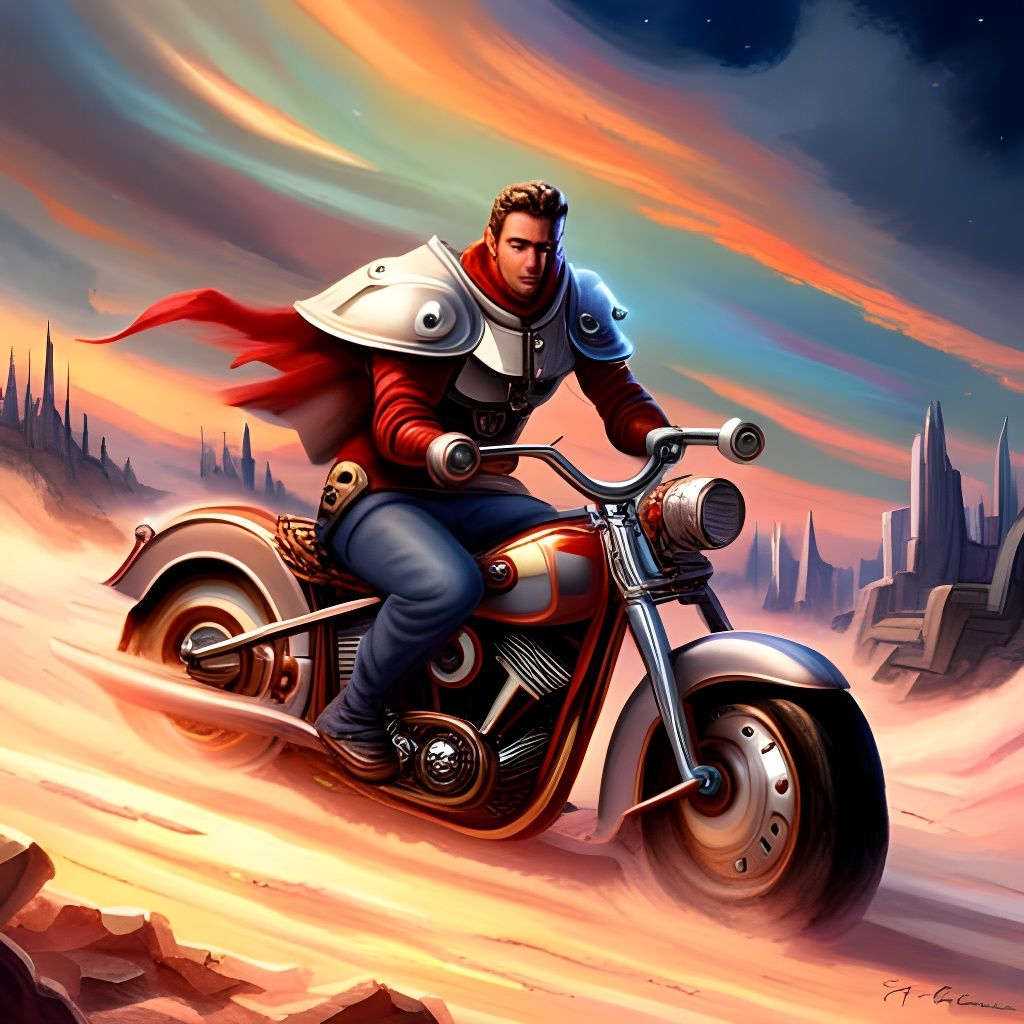 Paladin on Motorcycle in Steampunk Wasteland
