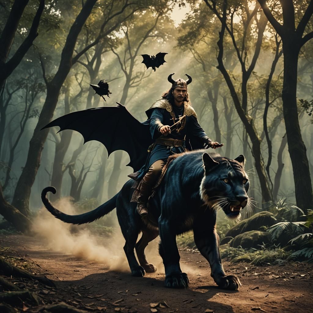Epic Druid Riding Panther in Cinematic Style