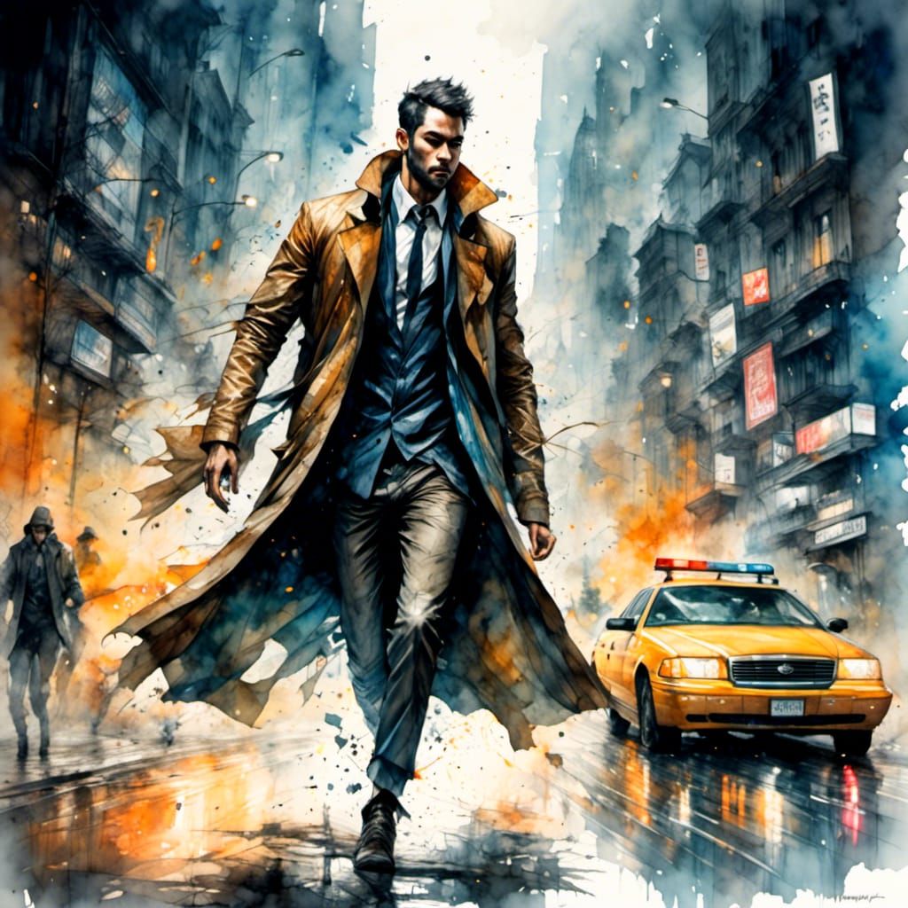 Grand Theft Auto Style Watercolour Chase Scene