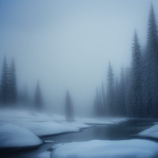 Frozen Blizzard Landscape with Rose, in Ethereal Style