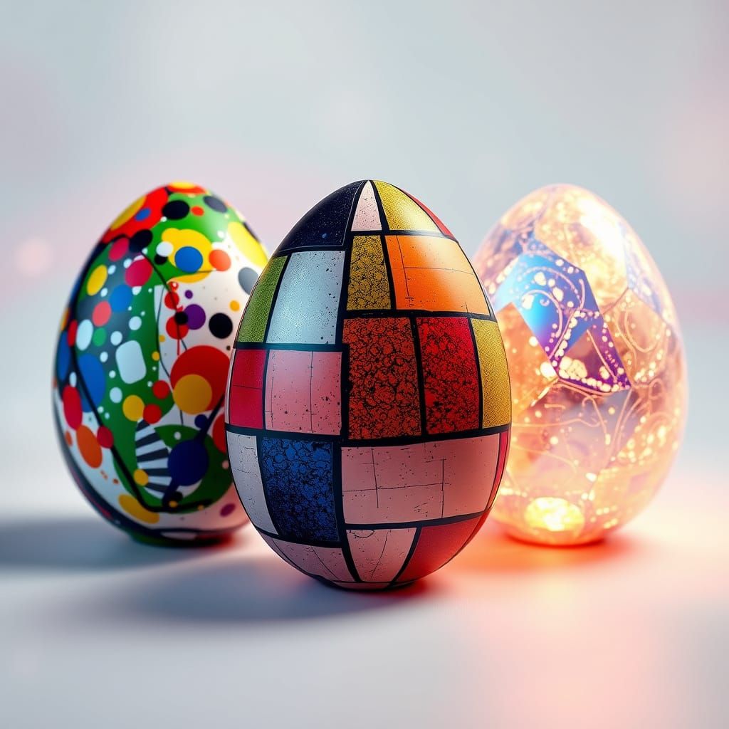 Vibrant Easter Eggs in Swirling Patterns and Geometric Abstr...