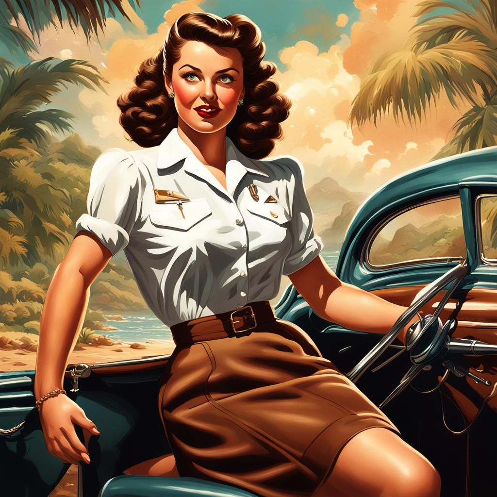 1940s Pinup Illustration of a Curvy Woman