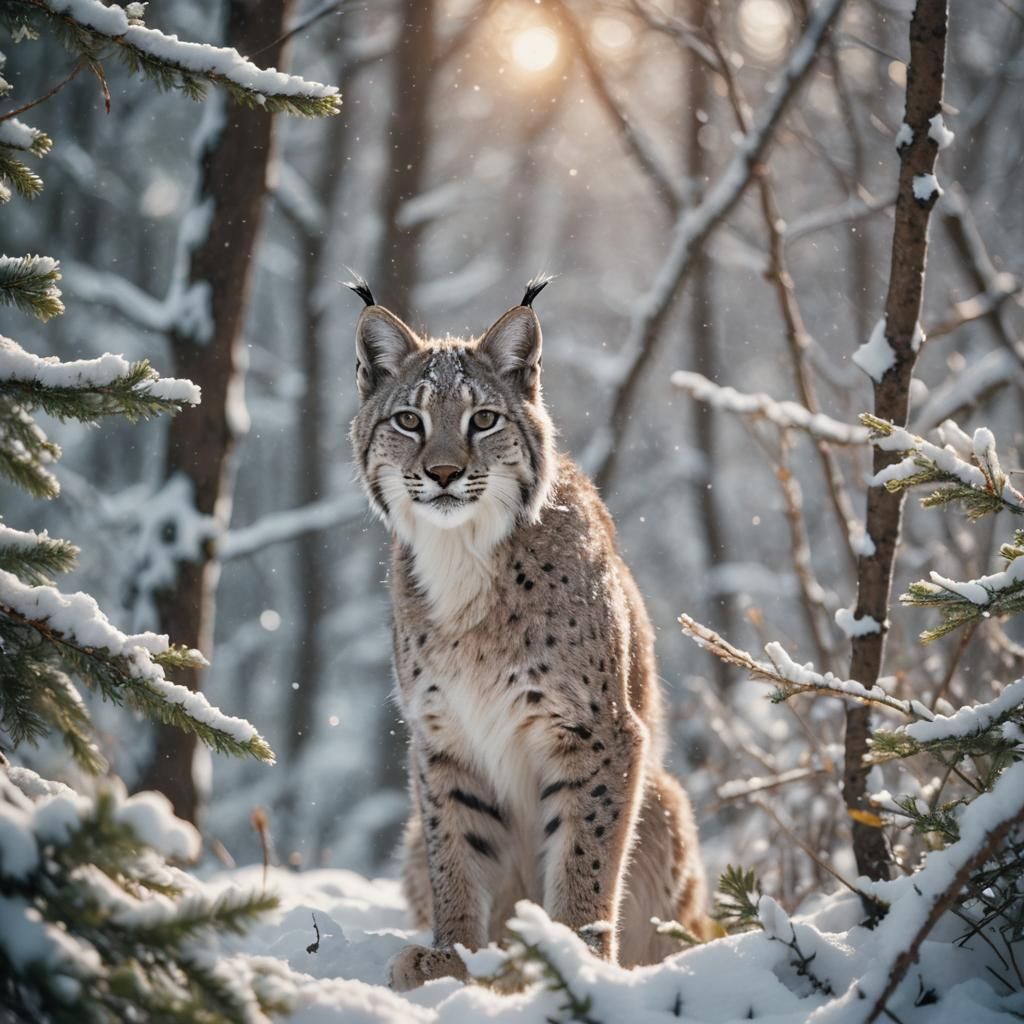 Baby Snow Lynx in Winter Wonderland