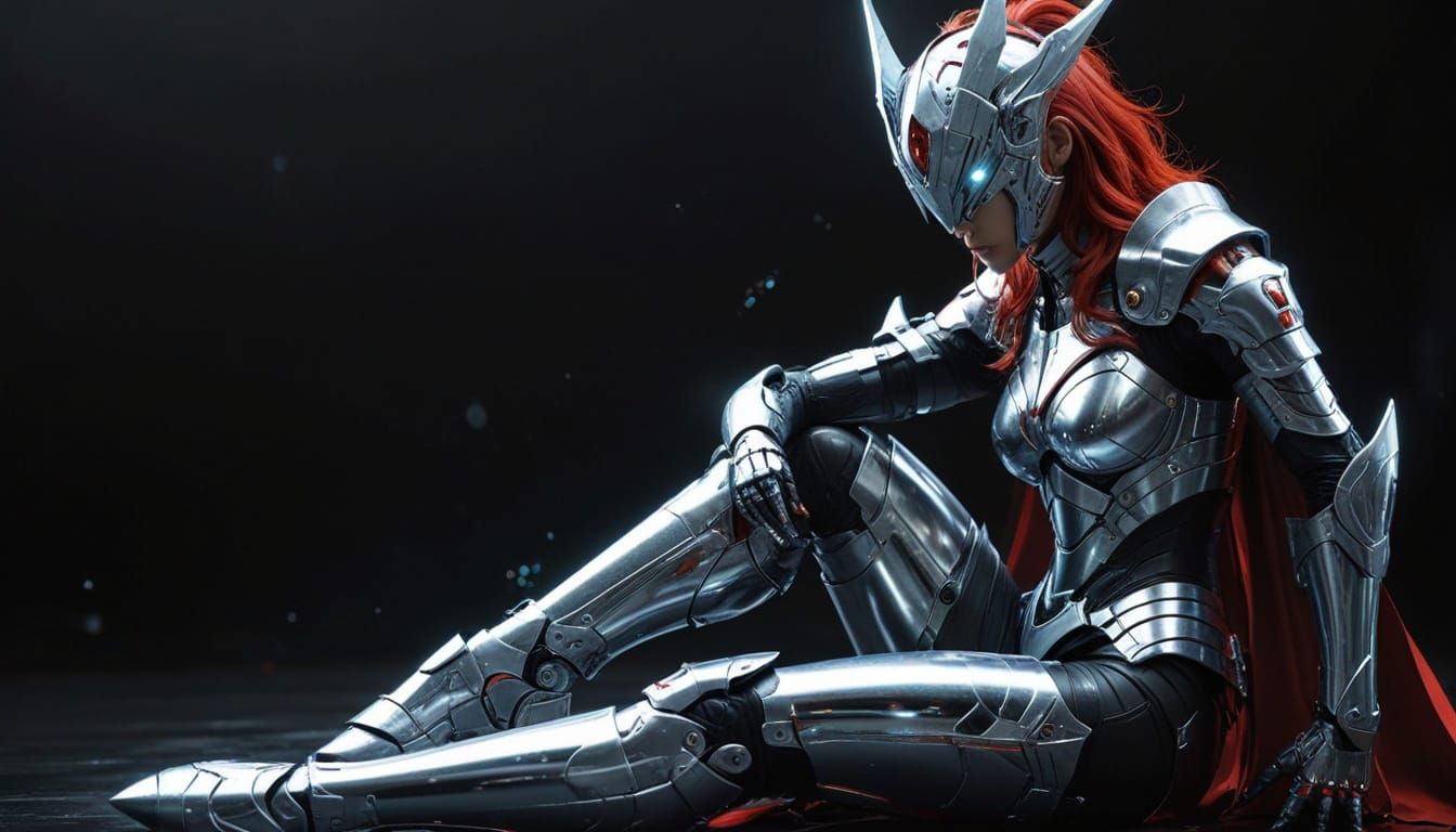 Anime Warrior Girl in Gleaming Chrome Armor