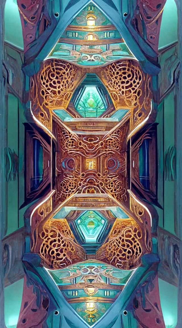 Ethereal Gateway to Ancient Universe in Cel-Shaded Style