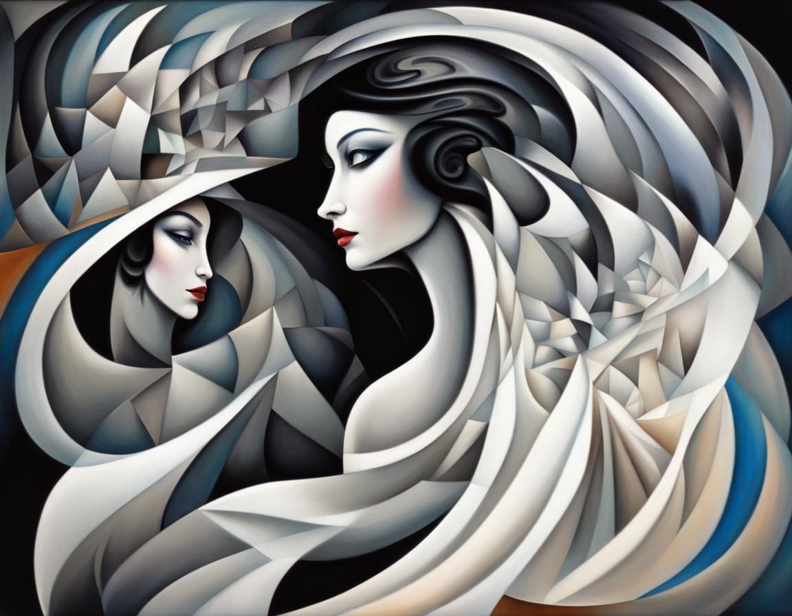 Abstract Cubist Black Magic Woman and White Wizard