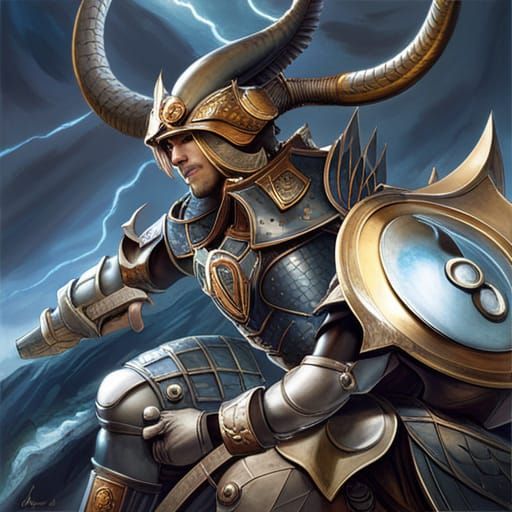 Armored Alien Warrior in Metallic Action Art Style