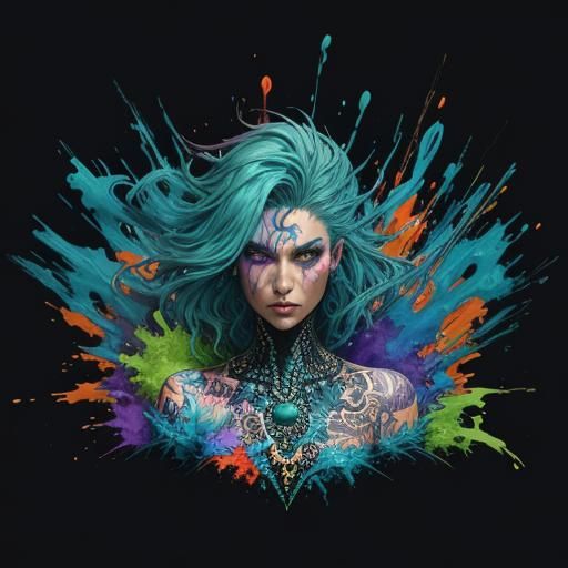 Sea Creature Woman in Graffiti Splash Art Style