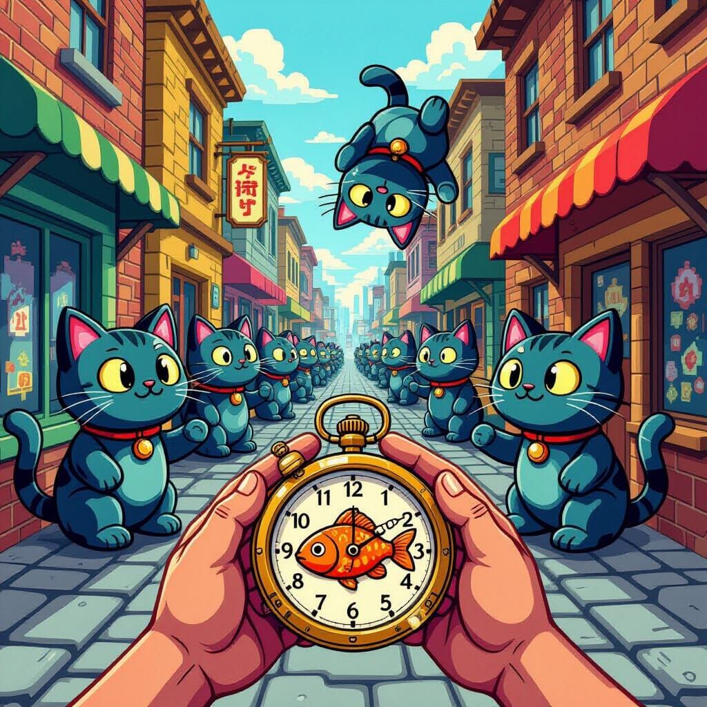 Pixelated Mechanical Cats in Cartoon Alley