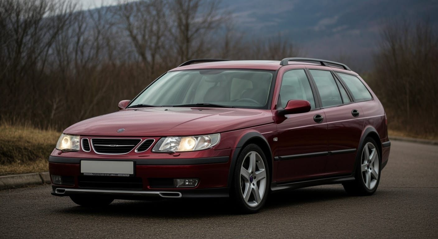 Dark Red SAAB 9-5 Aero on All-Road Terrain