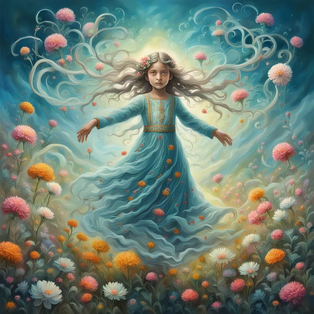 Ghostly Child Goddess in Rococo-Pre-Raphaelite Style