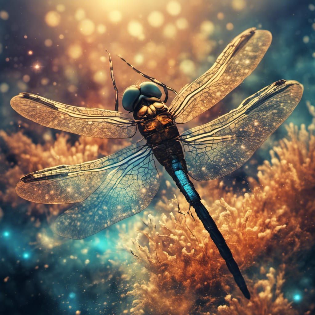 Celestial Bioluminescent Dragonfly in Detailed Digital Art