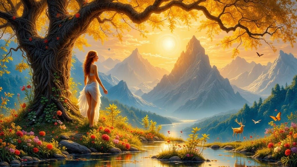 Eve in Paradise: Breathtaking Impasto Fantasy