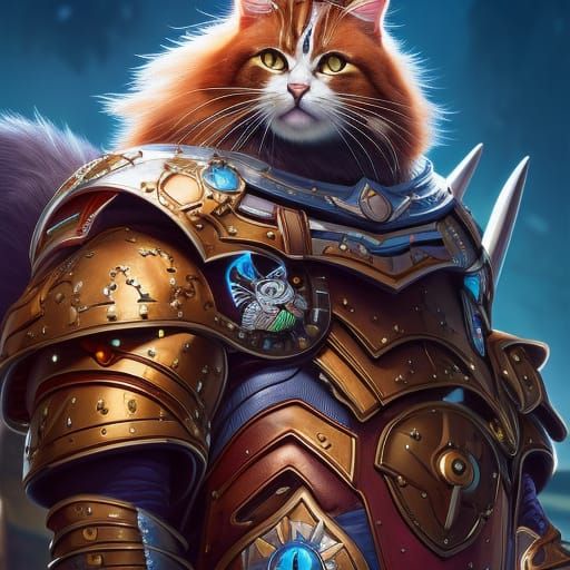 Cat Paladin Digital Art in Ghibli Style