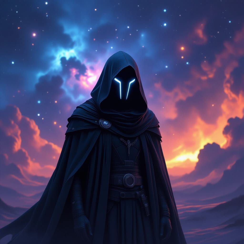 Ethereal Figure Silhouetted Against a Vibrant Nebula