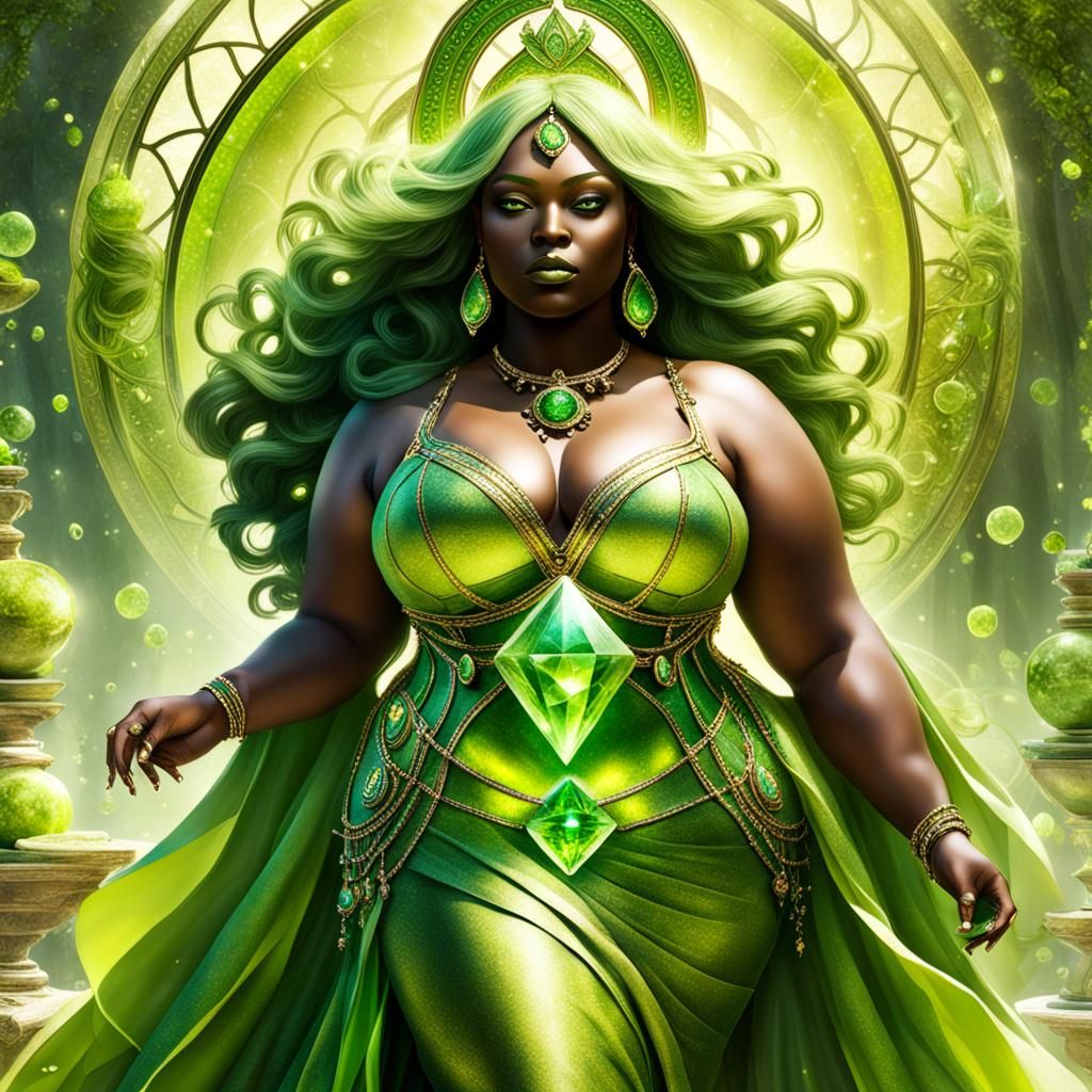 Mystical Peridot Goddess with Curvy Body