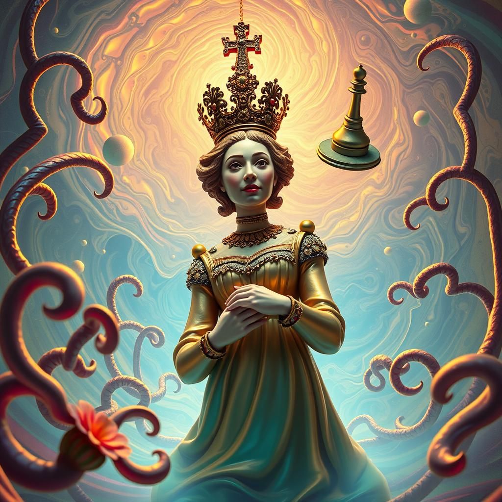 Chess Queen in Surreal Vortex: A Dreamscape