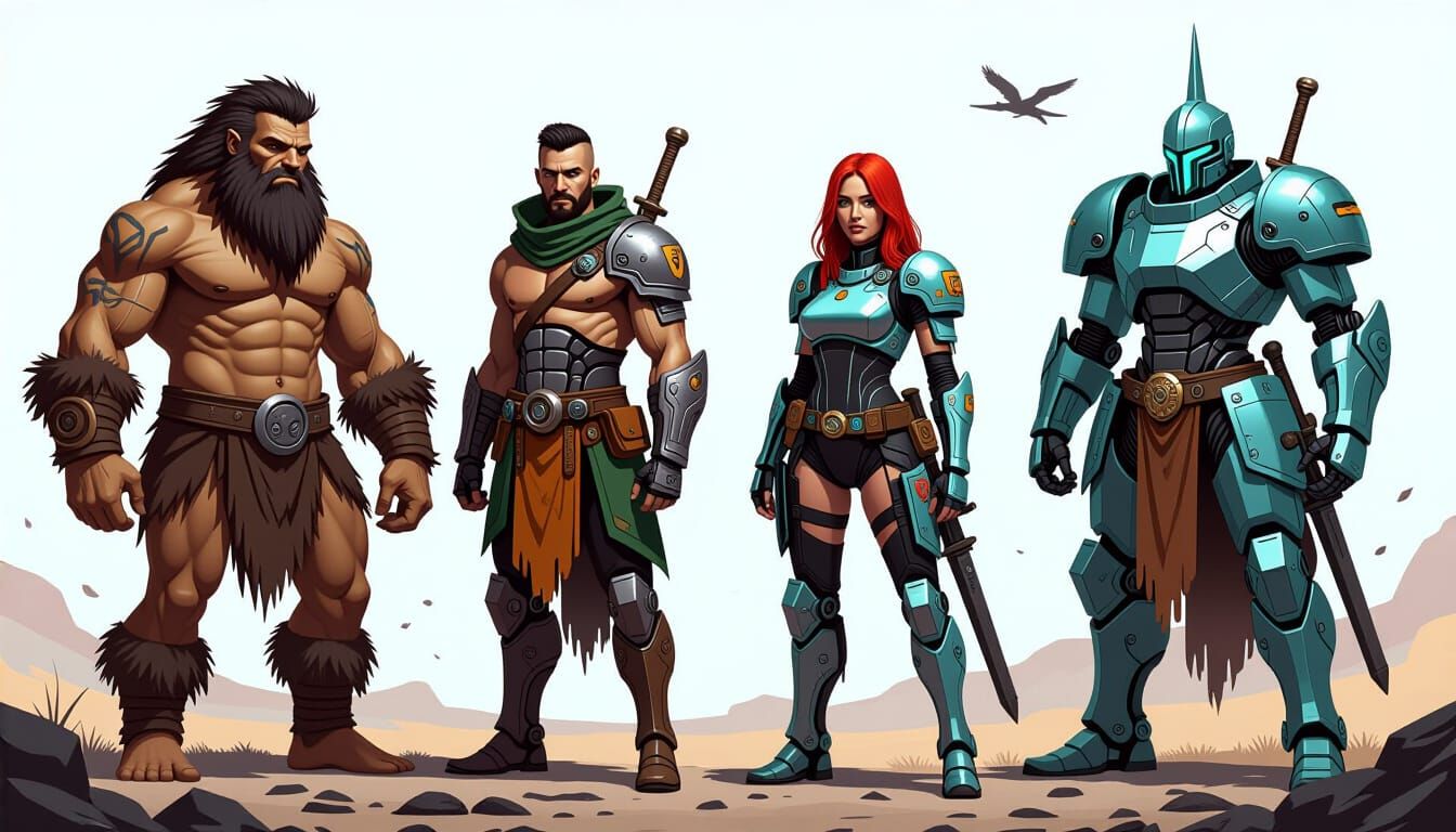 Cyberpunk Knights with Cavemen and Robots