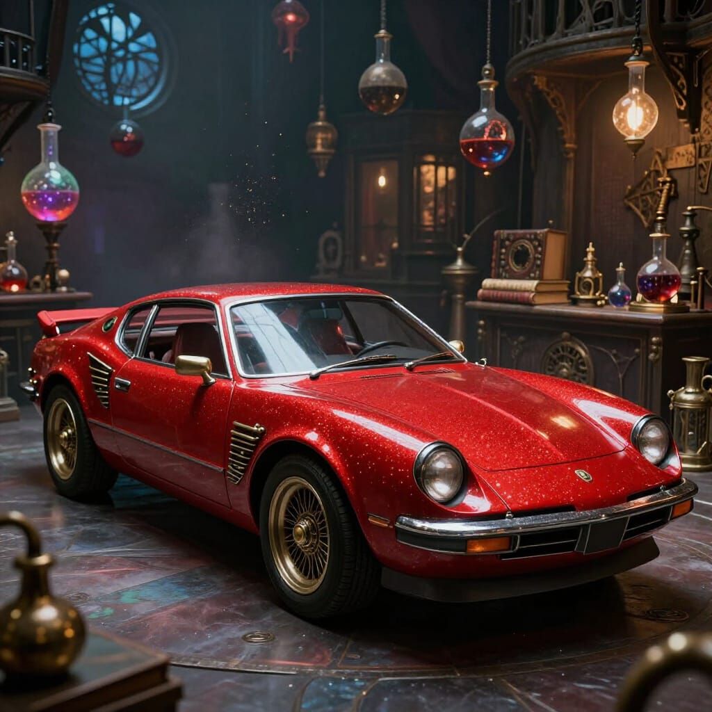 Steampunk V8 Concept Car in Wizard's Lab