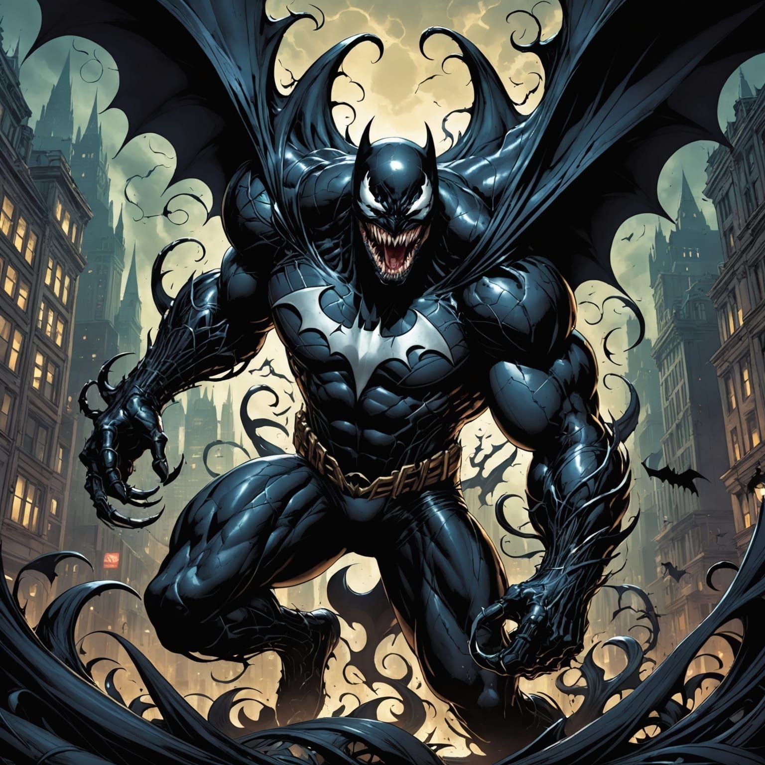 Venom Takes Over Batman in Comic Book Art Style