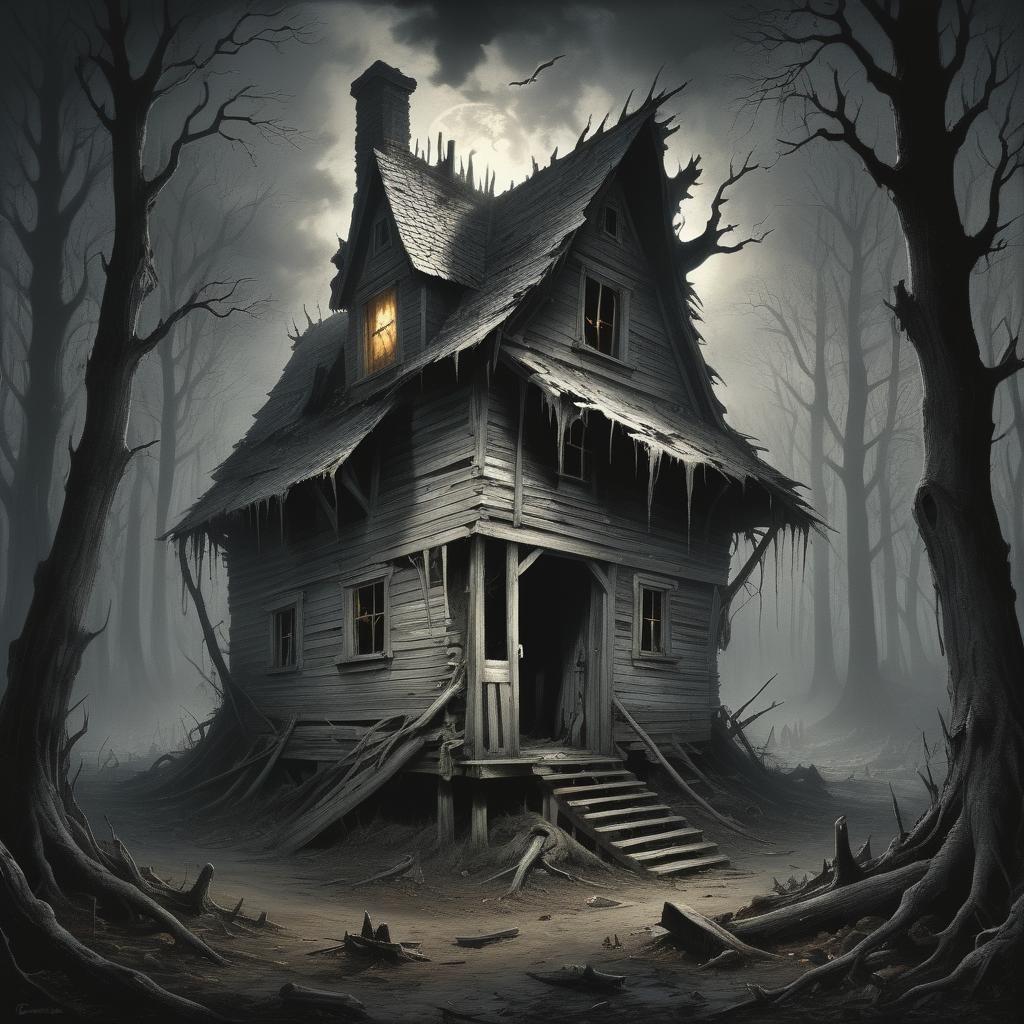 Mysterious Abandoned Shack in Dark Forest