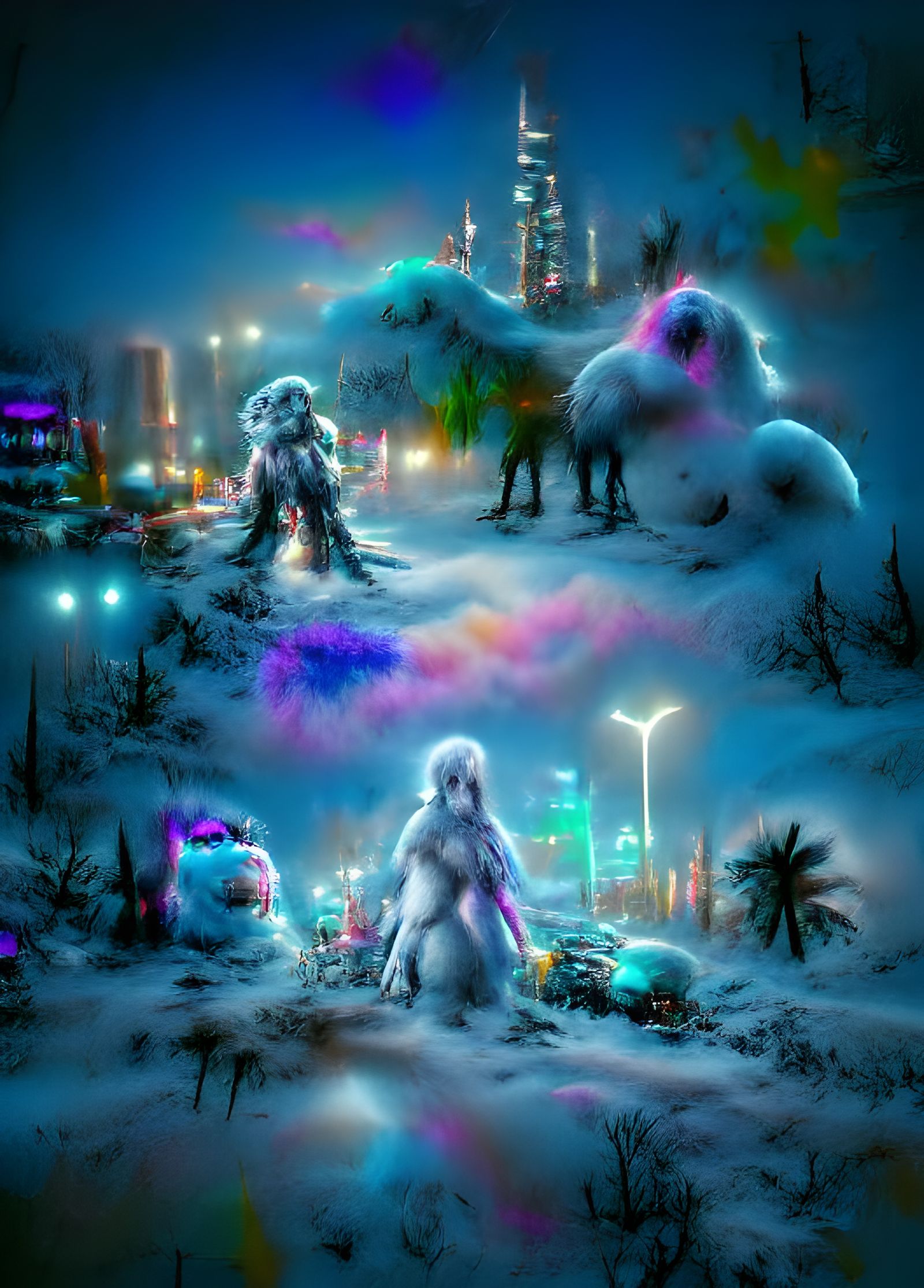 Neon Cyberpunk Abominable Snowman Concept Art
