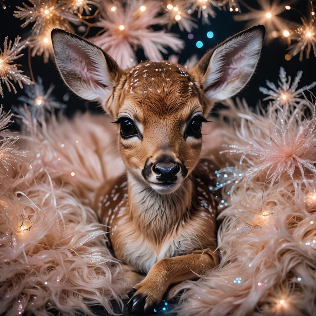 Dreamy Fawn Portrait with Magical Sparkles