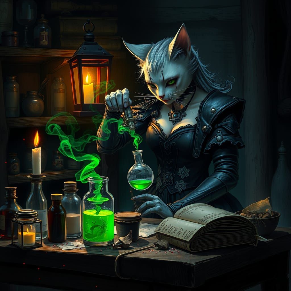 Cat - Witch in her laboratory