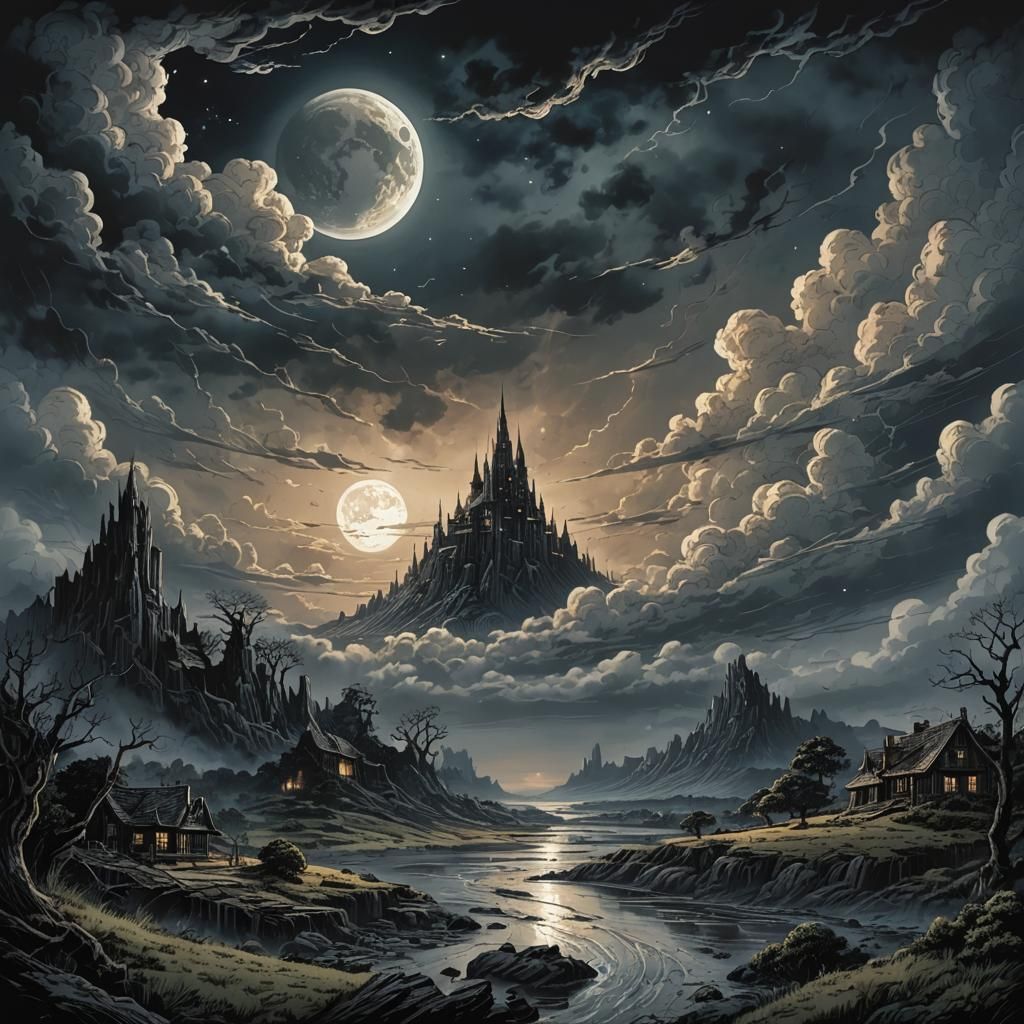 dark and atmospheric cloud covered moon :: Mark Brooks and D...
