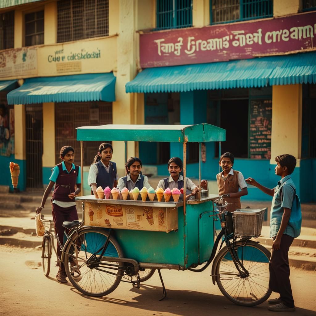 Colorful Indian Street Scene: Ice Cream Vendor