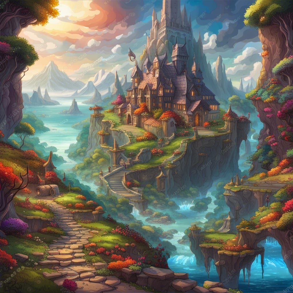 Colorful Hyperdetailed Epic Fantasy Landscape