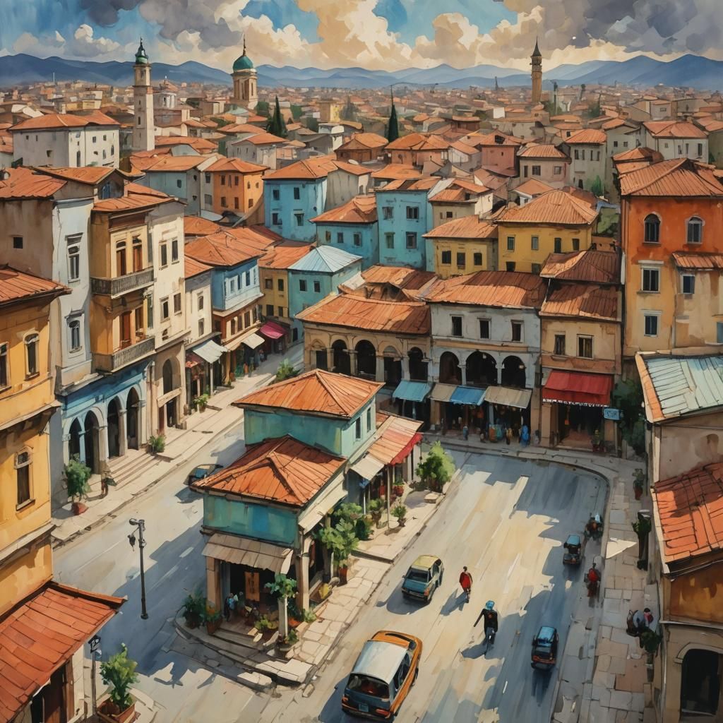 Tirana Cityscape in Gouache Impressionism Style