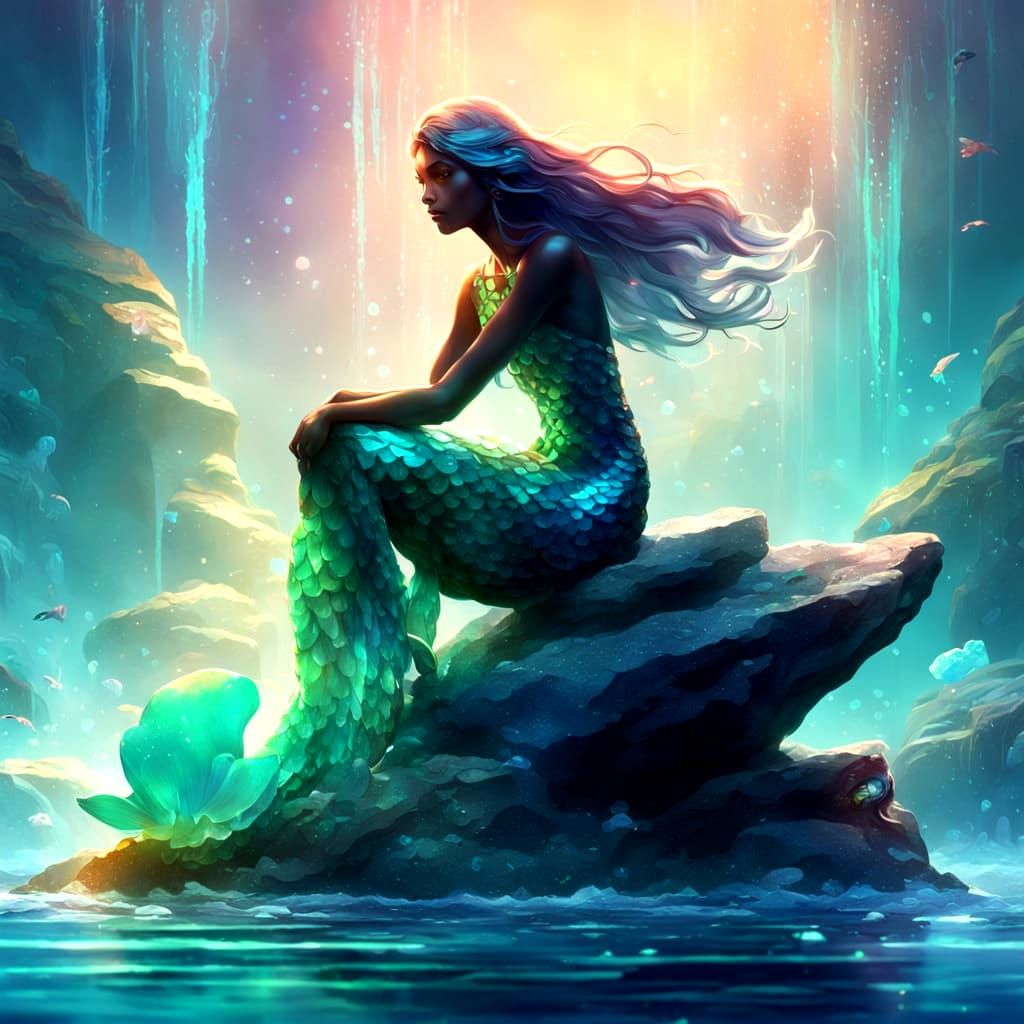 Sea Glass Sculpture With A Mermaid