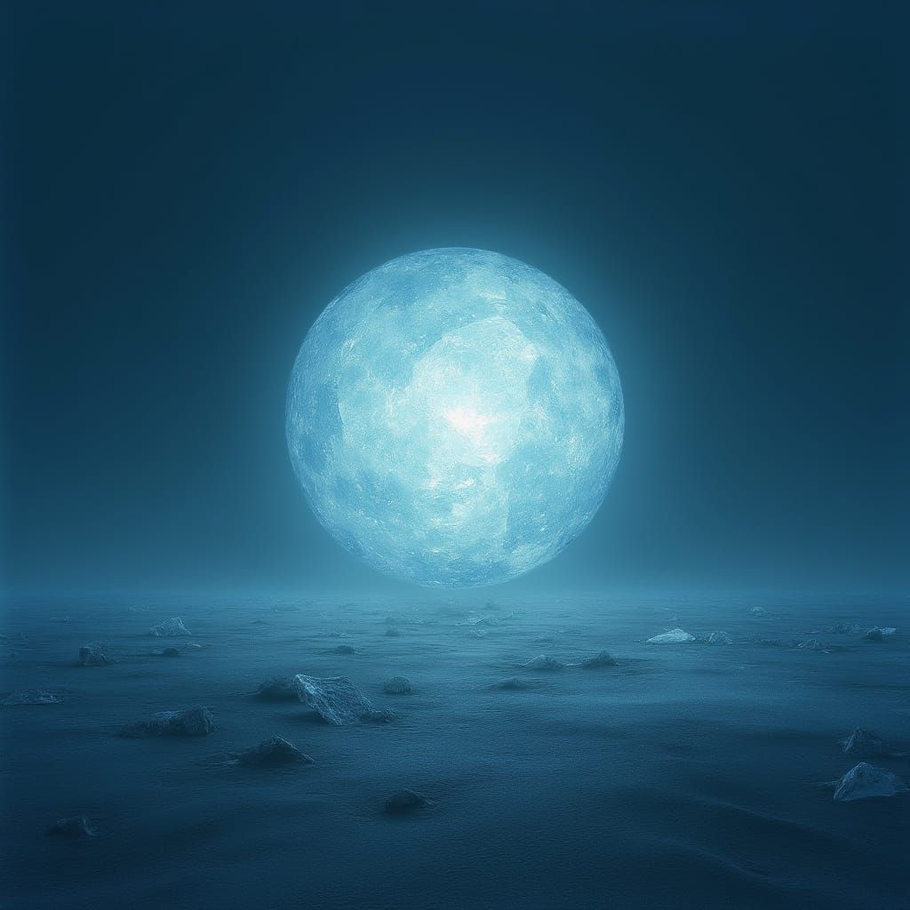 Ethereal Crystal Orb in Dark Blue Sky