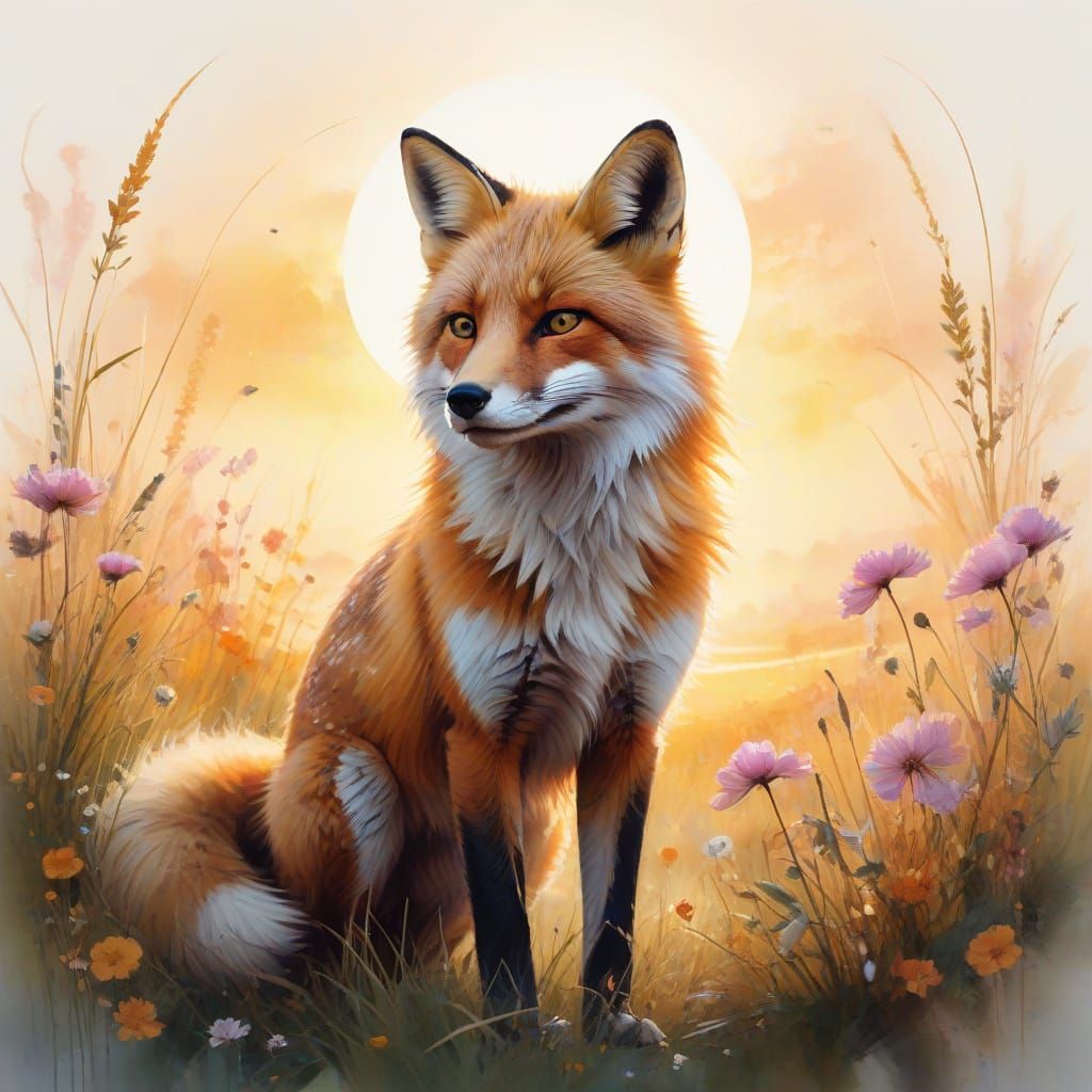 Whimsical Fox Dashes Under Vibrant Sunset