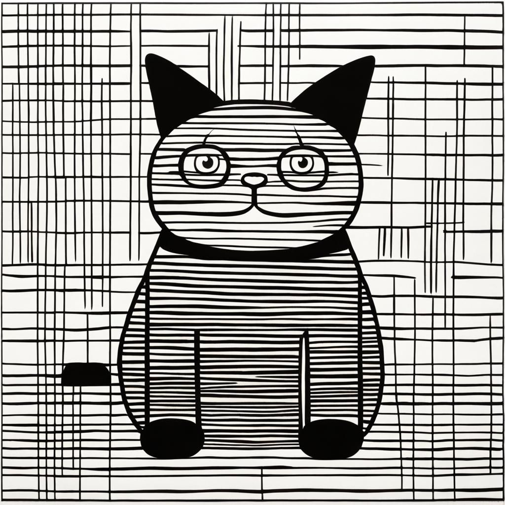 Fat Cat Icon in Saul Steinberg Sketch Style