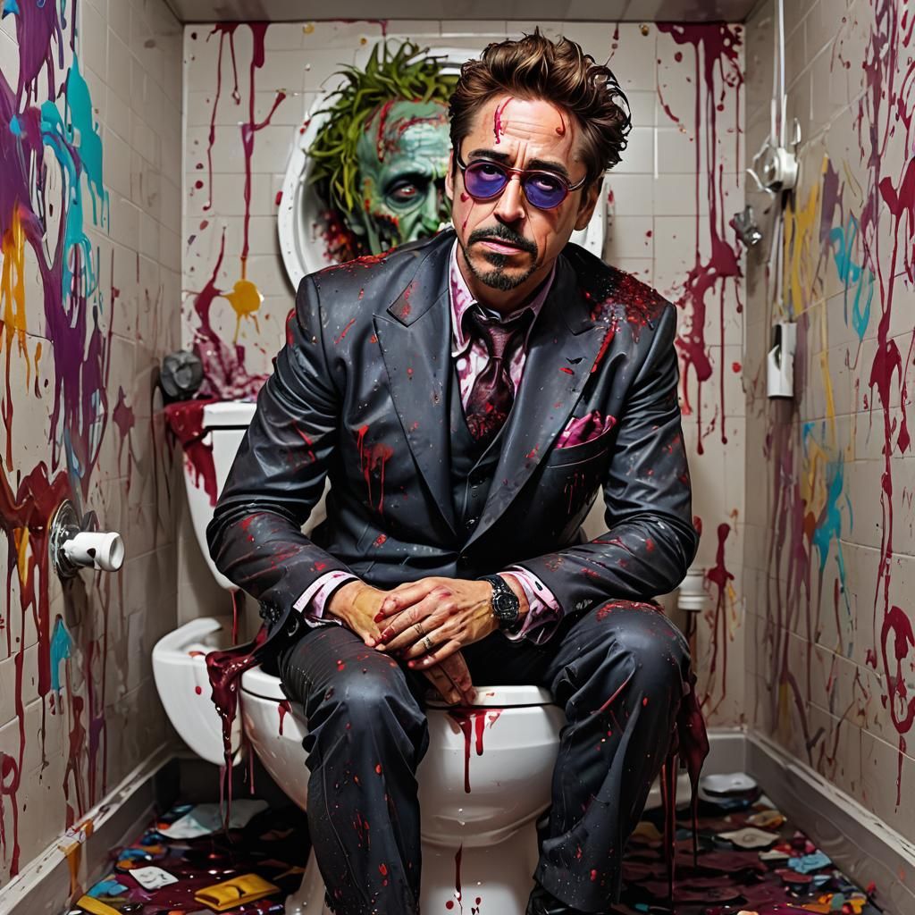 Zombie Caricature on Toilet in Psychedelic Art Style